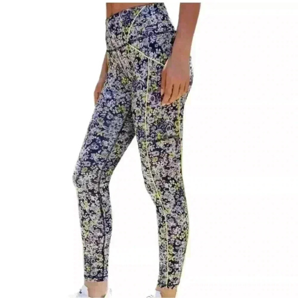 Free People Movement Navy Blue Eden Floral Leggings Sz M - Picture 5 of 10